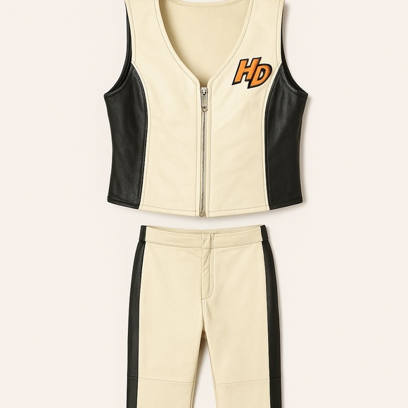 Harley Davidson vintage cream leather riding pants and vest outfit,All Products : American Fashion Style Bags On Sale